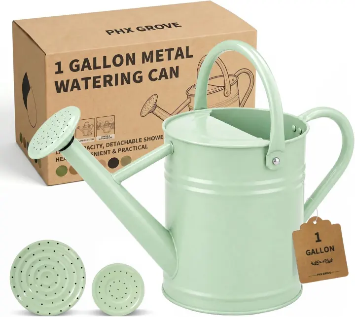 1-Gallon Metal Watering Can — Pale Mint with Dual Sprinkler Heads