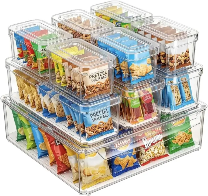 10-Pack Clear Food Storage Organizer Bins with Lids