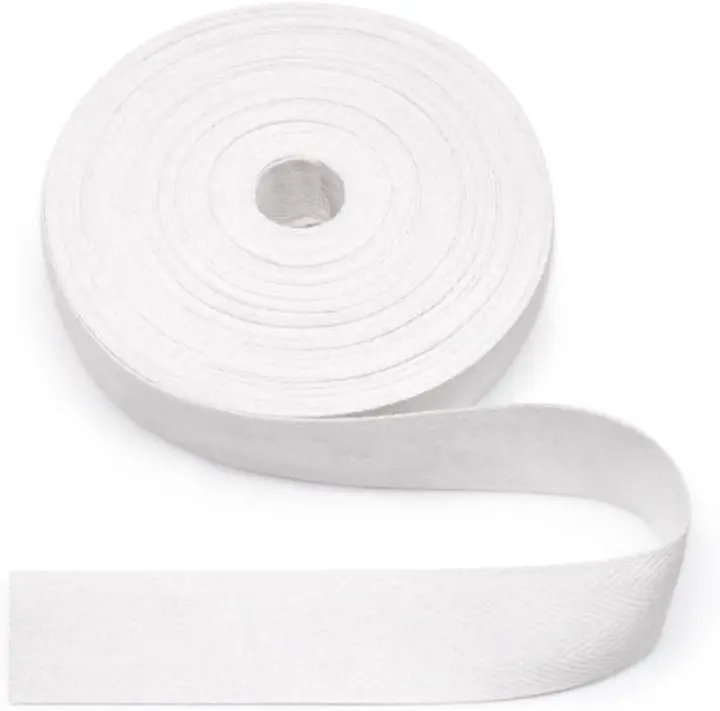 100% Cotton Twill Tape — 1.2 in x 10 yd Herringbone Webbing (White)