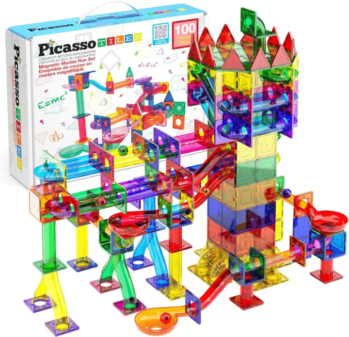 100-Piece Magnetic Marble Run Tiles — STEM Building Set