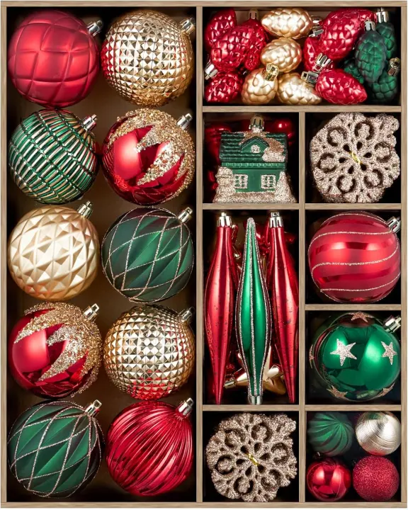 106-Piece Shatterproof Christmas Bauble Set — Assorted Hanging Ornaments
