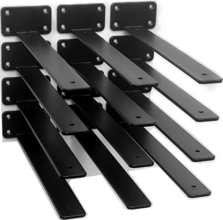 12-Pack 12" Black Hidden L Shelf Brackets — 5mm Heavy-Duty Floating Supports