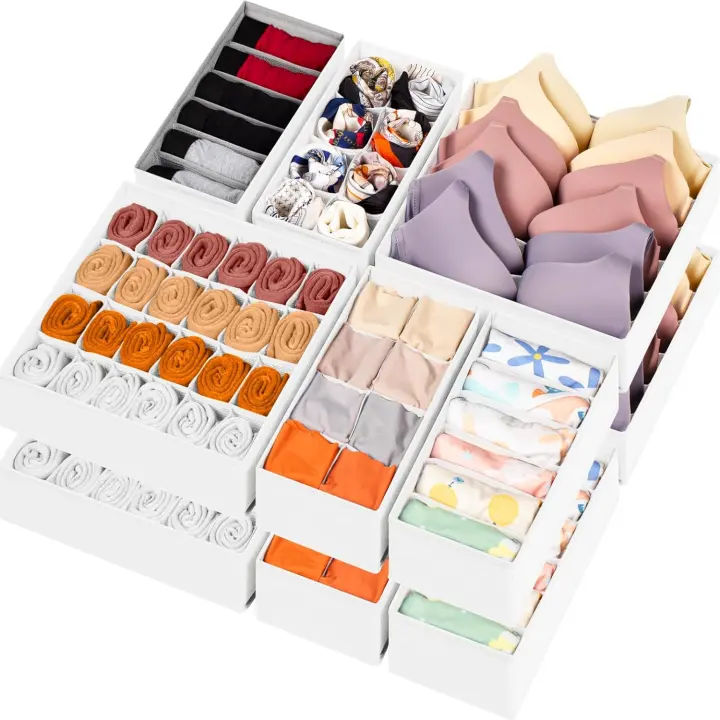 12-Pack Fabric Drawer Organizers — 116-Compartment Dresser Storage