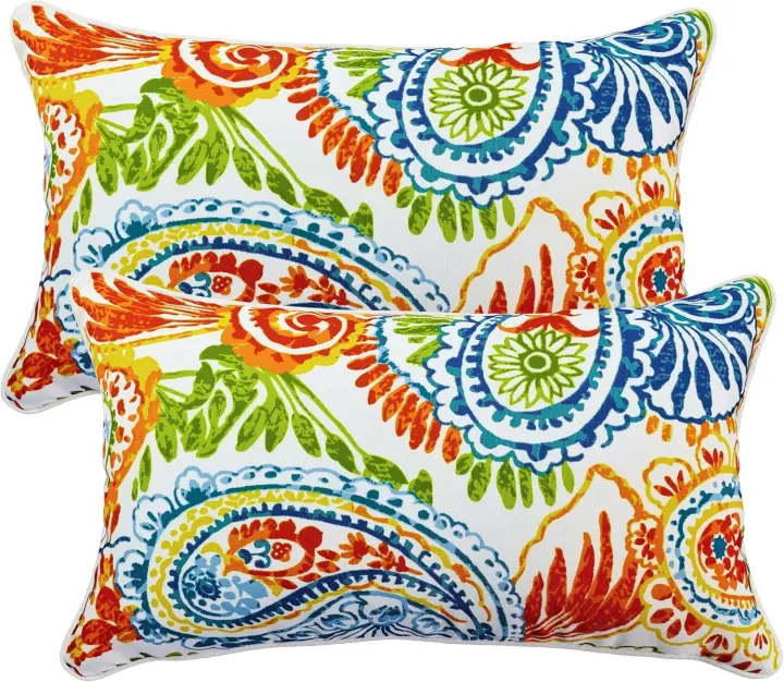 12x20 Outdoor Waterproof Lumbar Pillow Set with Inserts — Orange Boho