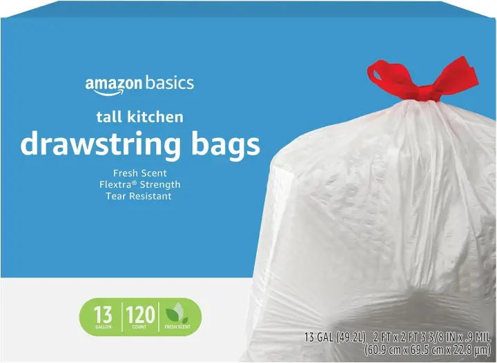 13-Gallon Tall Kitchen Drawstring Trash Bags, Fresh Scent — 120 Count