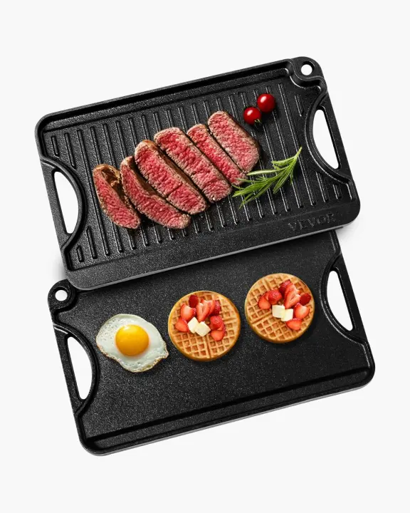 14 x 8.5 in Reversible Cast Iron Grill & Griddle — Portable Pan