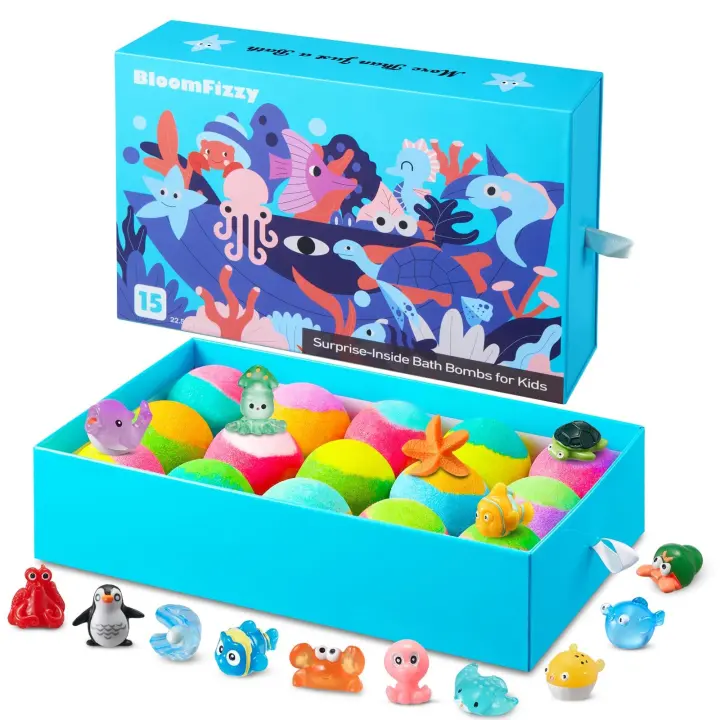 15-Pack Kids' Sea Animal Bath Bombs — Natural Toy Surprise Gift Set