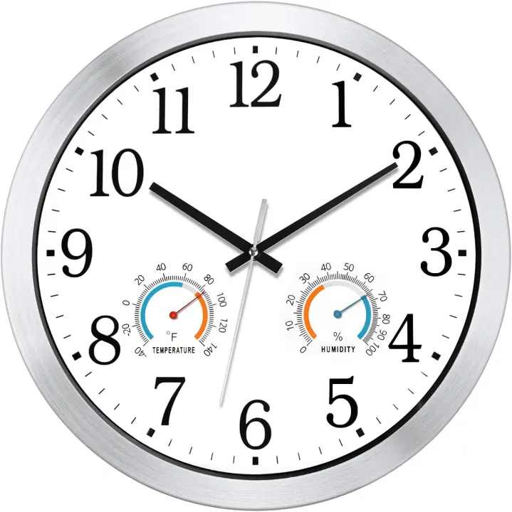 16-Inch Outdoor Wall Clock with Thermometer & Hygrometer — White