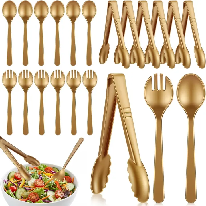 18-Piece Gold Disposable Serving Utensils Set — Spoons, Forks & Tongs