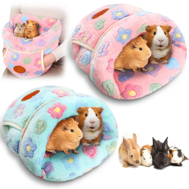 2-Pack Guinea Pig Fleece Hideouts — Plush Cuddle Sacks (Green & Pink)
