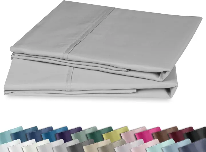 2-Pack Queen Pillowcases — 100% Cotton Sateen, 400 TC, Light Grey