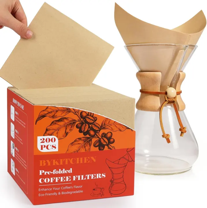 200 Unbleached Square Pour-Over Coffee Filters — Pre-Folded