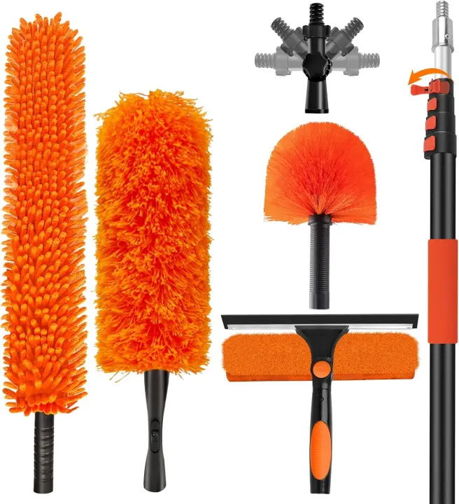 20ft Extendable Cleaning Pole Kit — 3–12ft Telescopic Duster Set