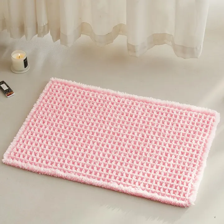 24x16 Waffle Bath Mat — Soft Peachy Pink, Absorbent & Non-Slip