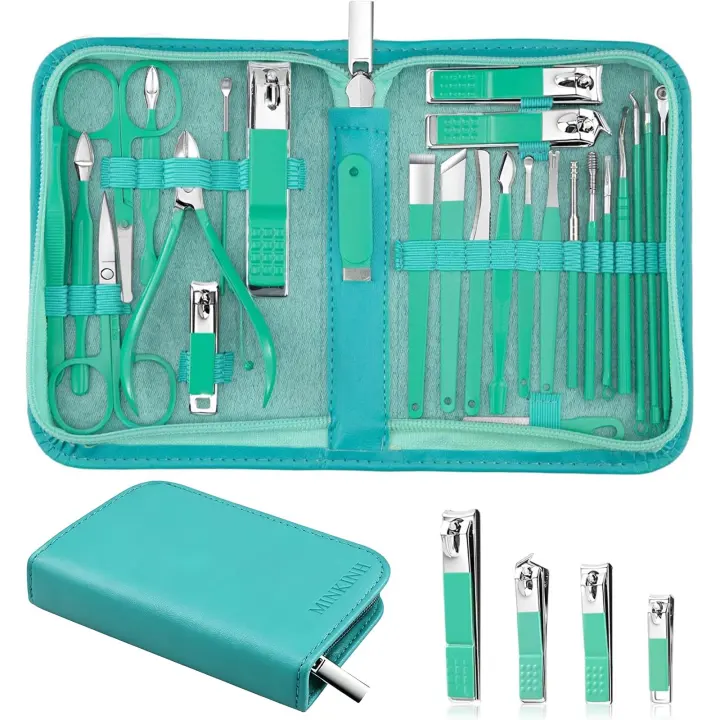 26-Piece Manicure & Pedicure Grooming Kit — Green Travel Case
