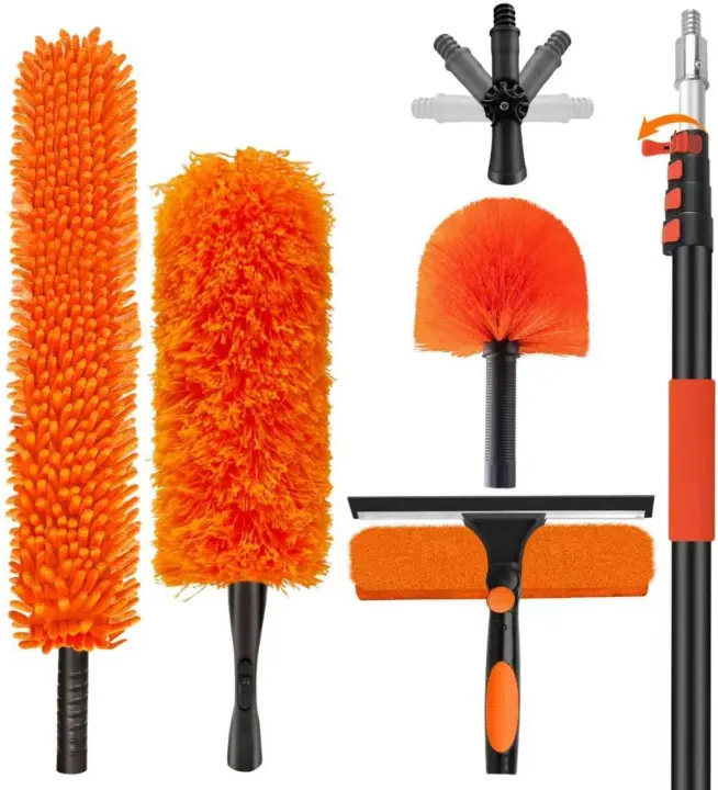 26ft Telescoping Cleaning Pole Kit — 4-in-1 High-Reach Duster