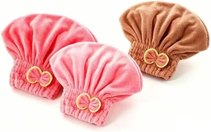 3-Pack Microfiber Hair Drying Turbans with Bow – Beige, Pink, Light Red