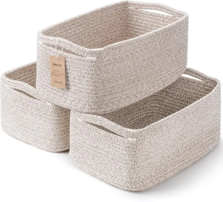 3-Pack Small Cotton Rope Storage Baskets, 11.8×7.8×5.1 in — Mixed Brown
