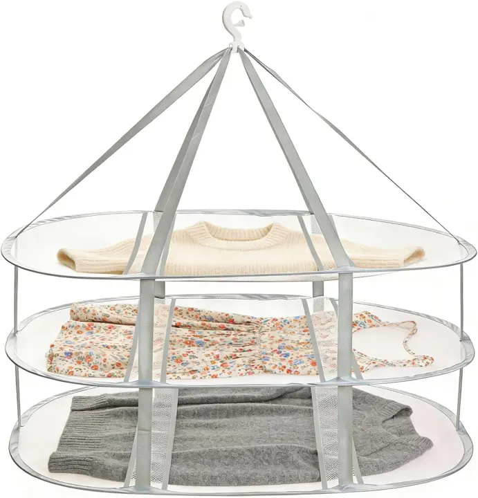 3-Tier Folding Mesh Sweater Drying Rack — Hanging Flat Garment Dryer