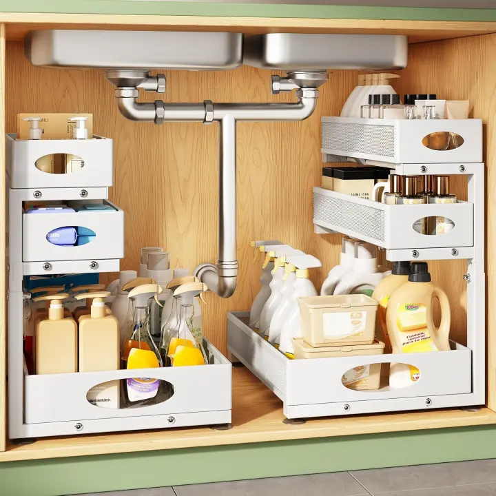 3-Tier Slide-Out Under-Sink Organizer — 2-Pack Cabinet Drawer System