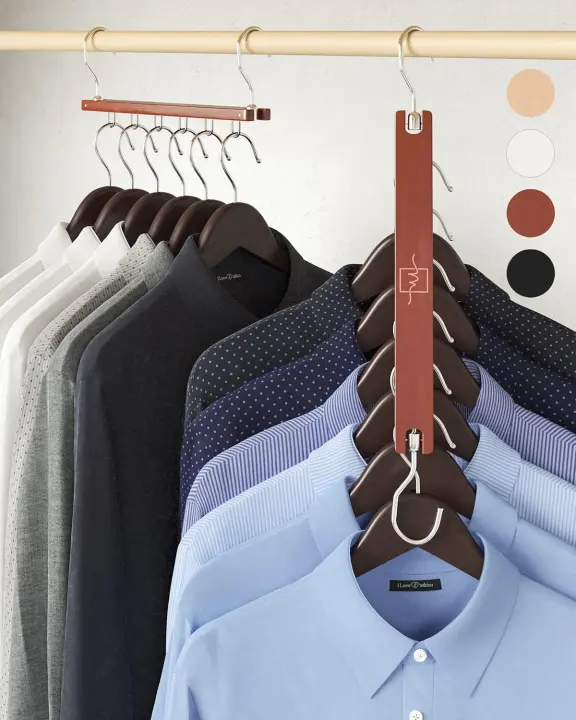 4-Pack Beechwood 6-Tier Space-Saving Shirt Hangers with 360° Swivel