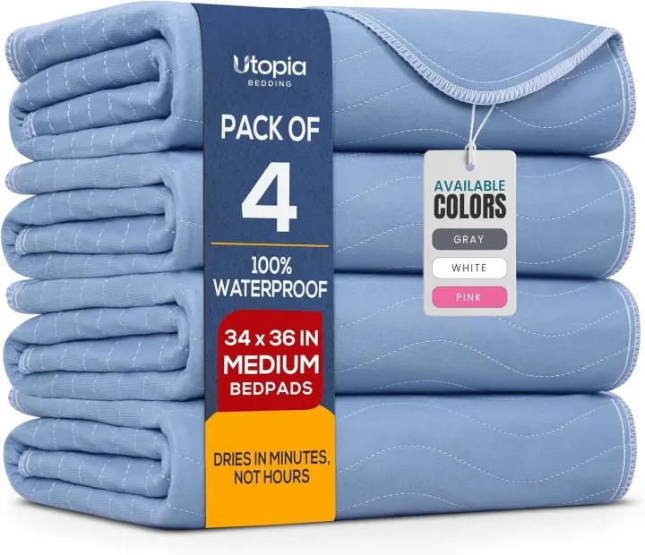 4-Pack Waterproof Reusable Heavy-Absorbency Bed Pads 34"x36"