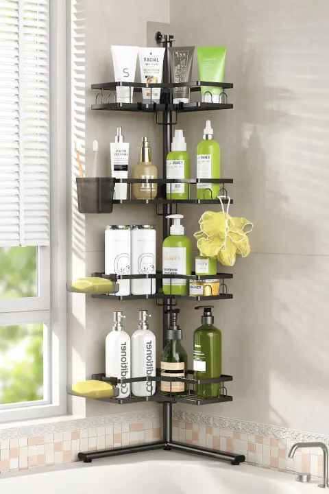 4-Tier Freestanding Corner Shower Caddy — Adjustable Rustproof Shelves