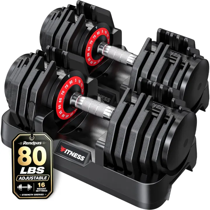 5–80 lb Adjustable Dumbbell Set — 16-in-1 Quick-Change Weights