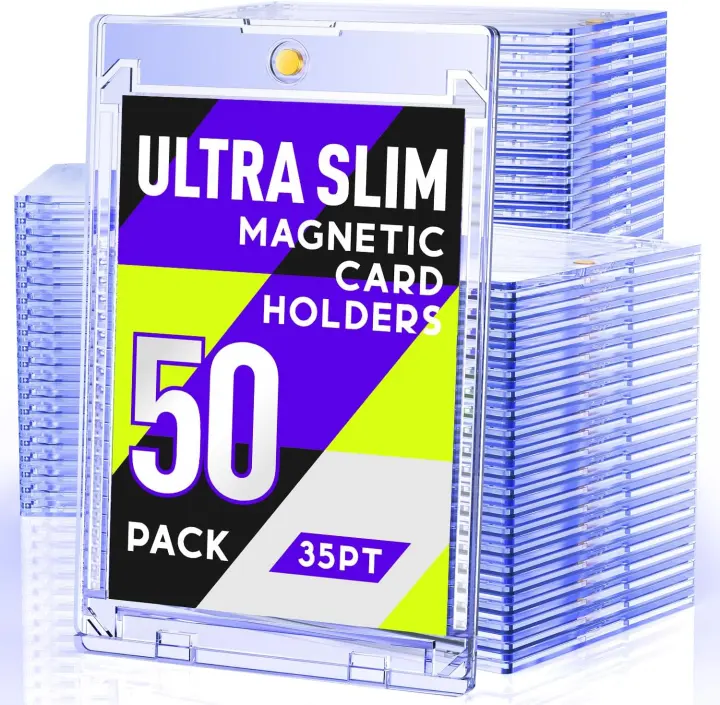 50-Pack Slim Magnetic Card Holders — 35pt One-Touch Hard Cases