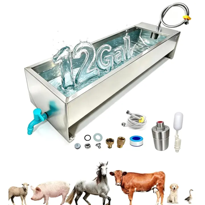 54L Stainless-Steel Automatic Livestock Water Trough with Float Valve Kit