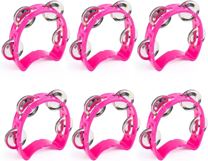 6-Pack Mini Handheld Tambourines for Kids — 4-Bell Half-Moon Set