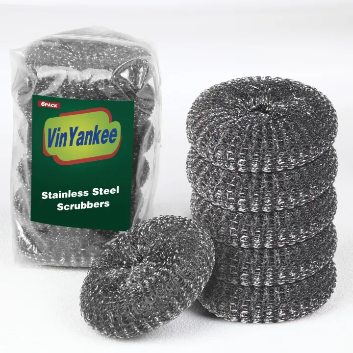 6-Pack Stainless-Steel Scrubbing Pads — Heavy-Duty Grill & Cookware Cleaners