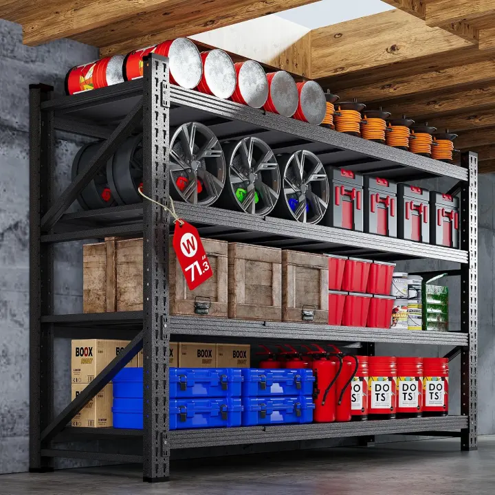 71.3" Heavy-Duty Metal Garage Shelving — 4-Tier Adjustable Utility Rack