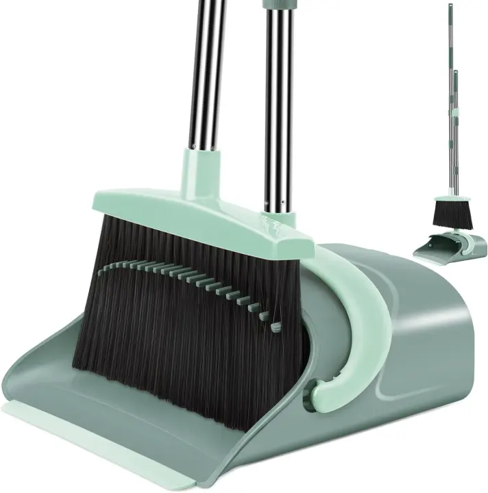 Adjustable Long-Handle Broom and Upright Dustpan Combo Set