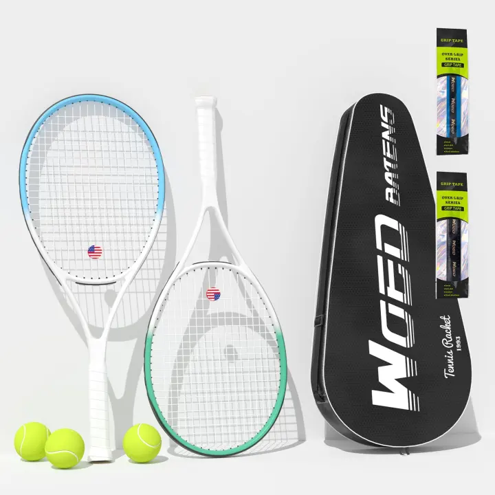 Adult 2-Player Tennis Racket Set — 27in Speed Racquets with Accessories