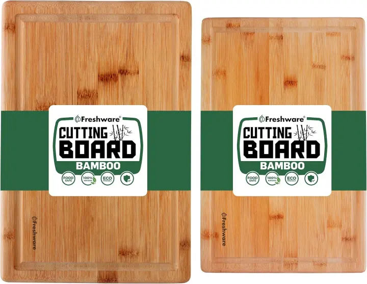 Bamboo Cutting Boards Set of 2 with Juice Groove — Reversible Kitchen Boards