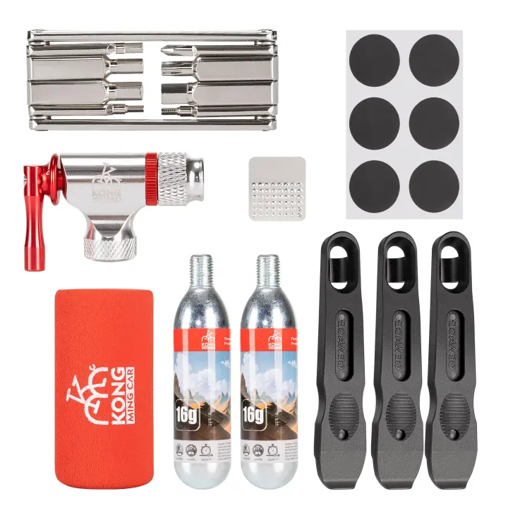 Bike CO2 Inflator & Repair Kit — 8-in-1 Multitool and Patch Set