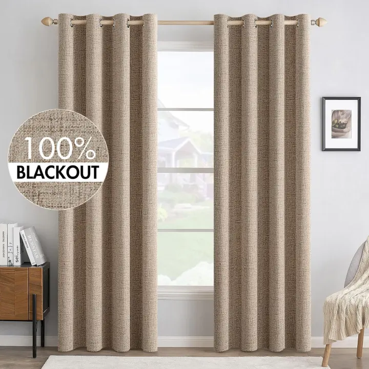 Blackout Linen Curtains 52x84 — Copper Brown Grommet Panels
