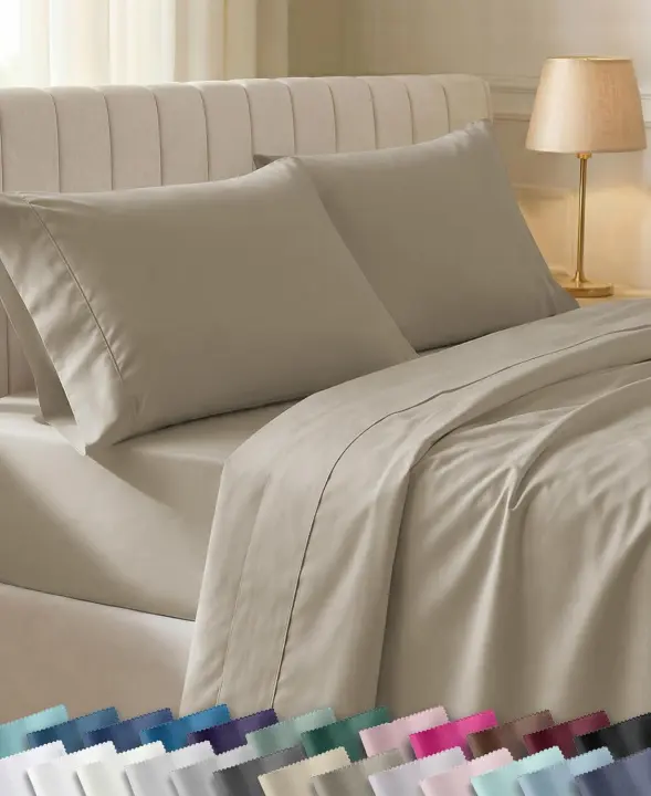California Design Den Queen Cotton Sateen Sheet Set — Taupe, 400 TC