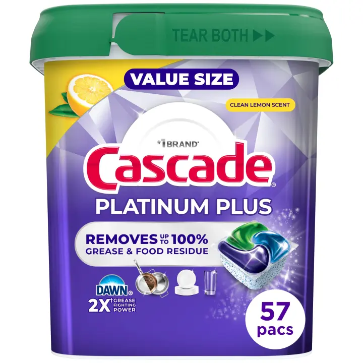 Cascade Platinum Plus Dishwasher Pods — Lemon, 57 Count