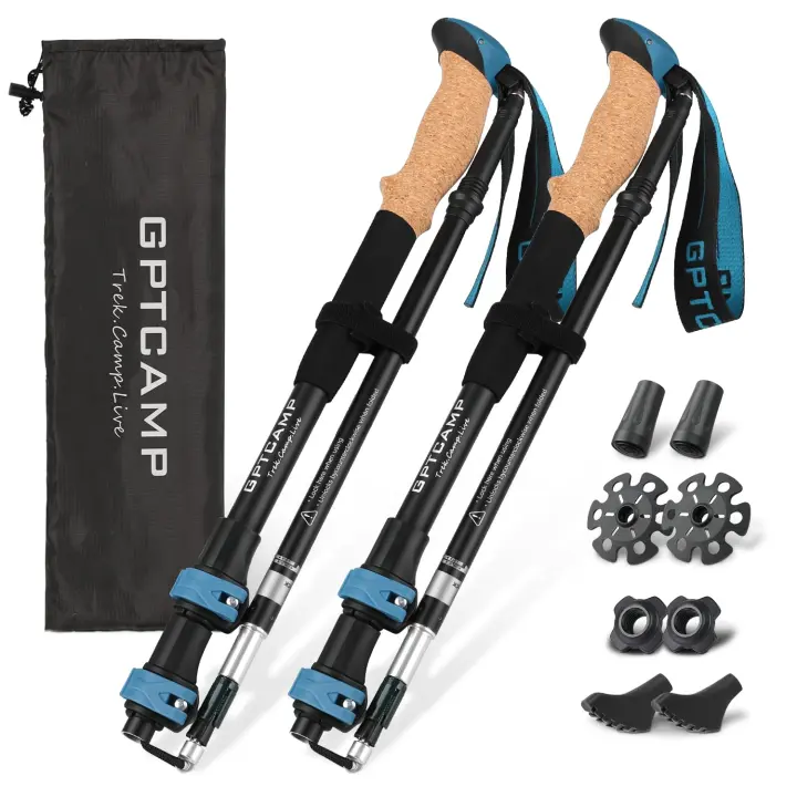 Collapsible Trekking Poles with Cork & EVA Grips — Adjustable Hiking Sticks