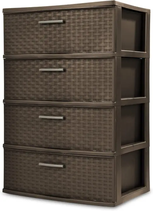 Espresso Wide-Weave 4-Drawer Storage Tower