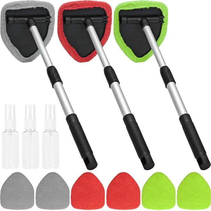 Extendable Windshield & Car Window Cleaning Kit with Microfiber Pads