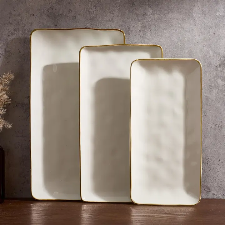 Famiware Stoneware Serving Platters — Rectangular Set of 3, Vanilla White
