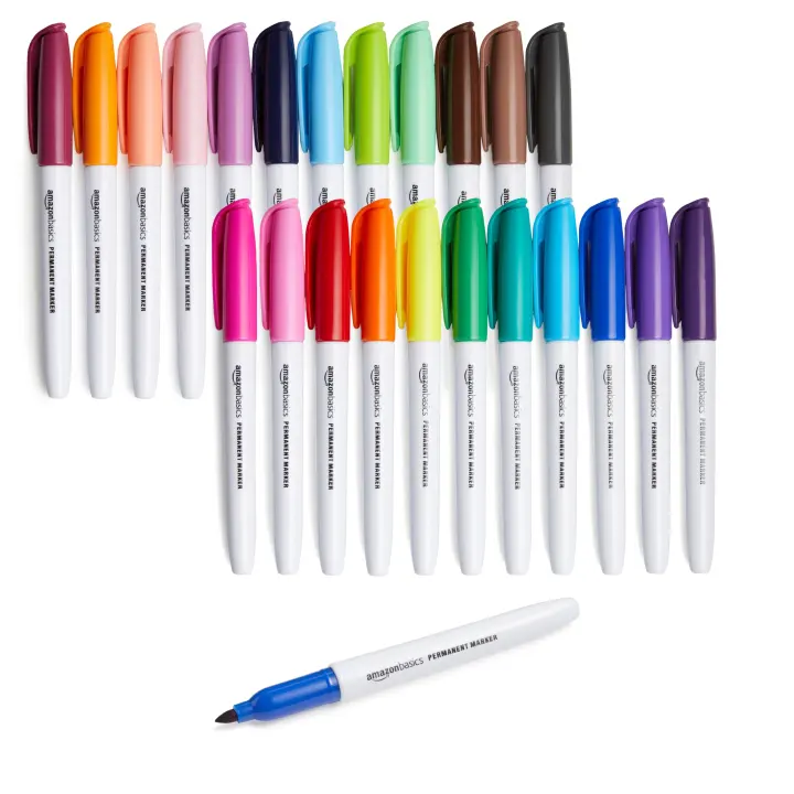 Fine-Point Permanent Markers, Assorted Colors — 24-Pack