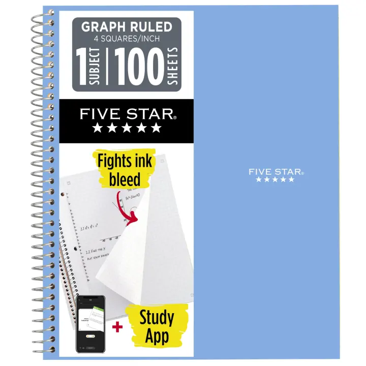 Five Star 1-Subject Graph Ruled Spiral Notebook, 8.5 x 11, 100 Sheets