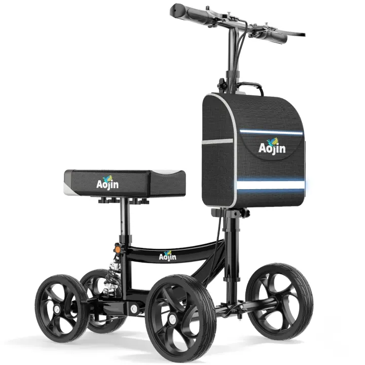 Foldable Adult Knee Scooter with 8" Wheels and Removable Storage Bag