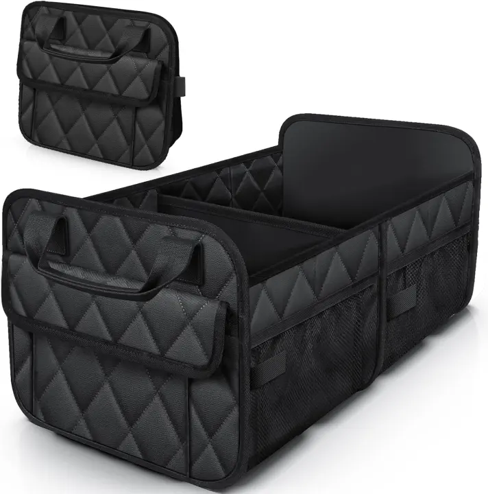 Foldable SUV Trunk Organizer — 2-Compartment Car Storage (Black)