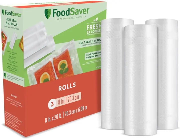 FoodSaver Custom-Fit Vacuum Sealer Bags — 8 in. x 20 ft Rolls (3-Pack)