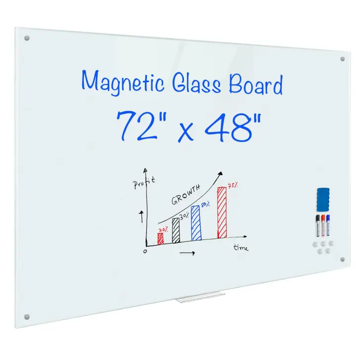 Frameless Magnetic Glass Whiteboard 72 x 48 in — Large Wall Board